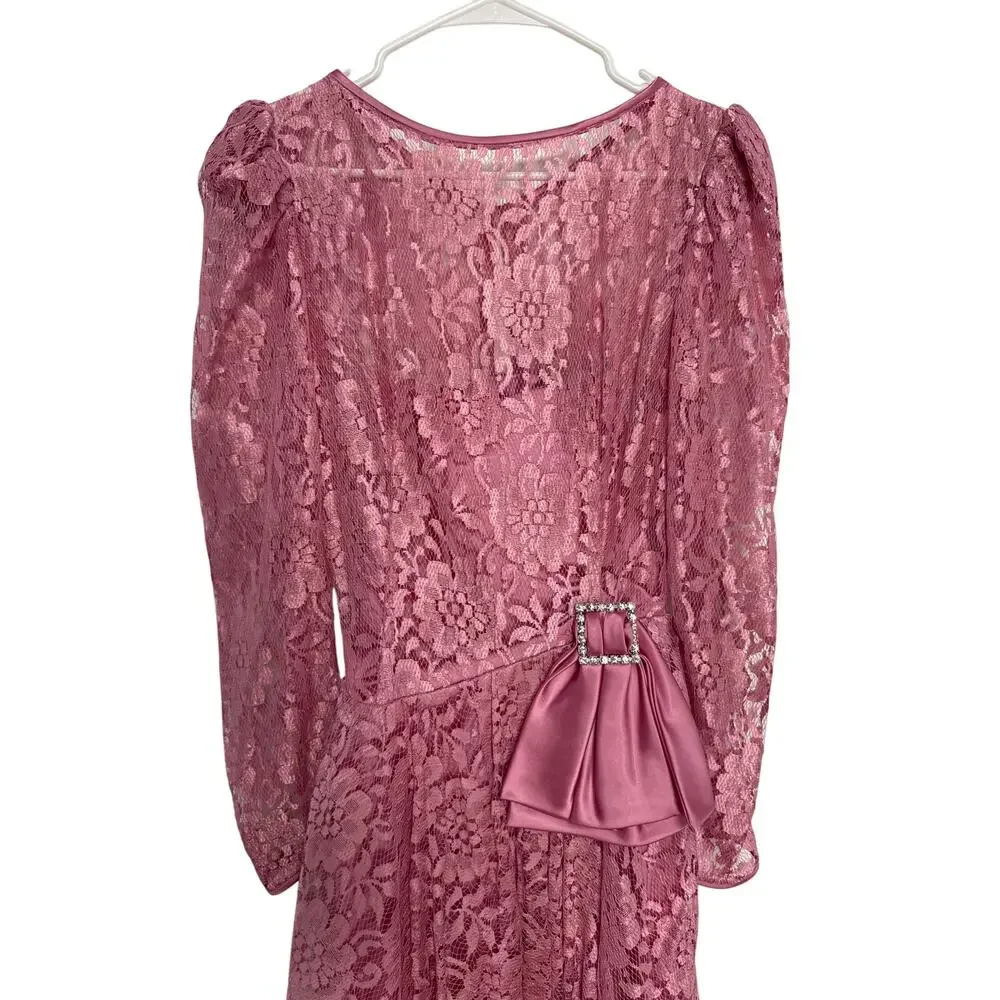 American vintage 70's pink lace prom Bridesmaid midi dress small